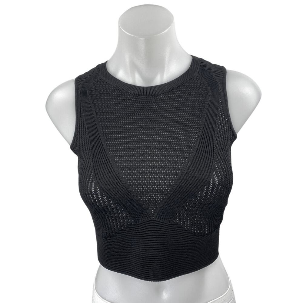 Rachel Roy Black Mesh Knit Sleeveless Sheer Cami Camisole Crop Tank Top Size XS